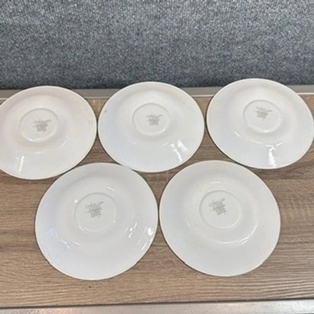 Saucers Set of 5 Corelle Livingware Spring Pond Green Band Vitrelle White 6.25
